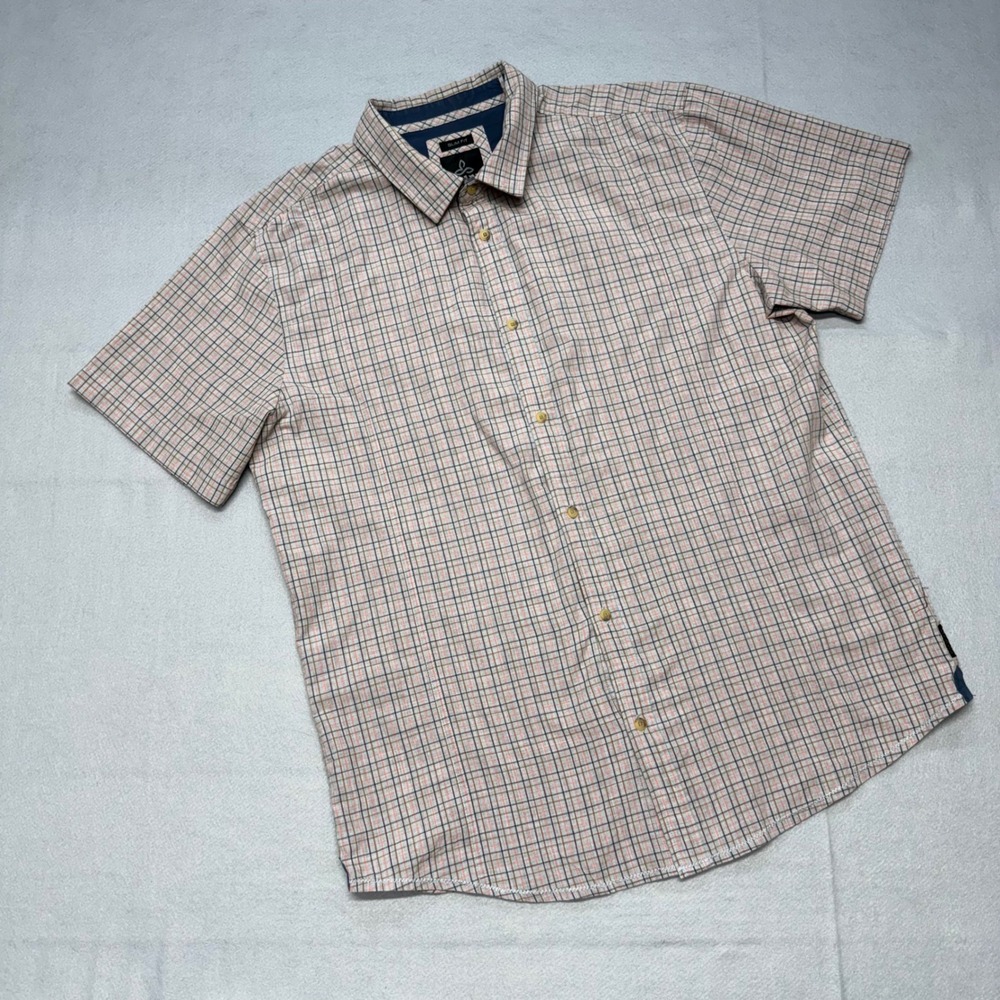 Prana Breathe Lukas Shirt Mens XL Slim Fit Short Sleeve Plaid Button Down Casual